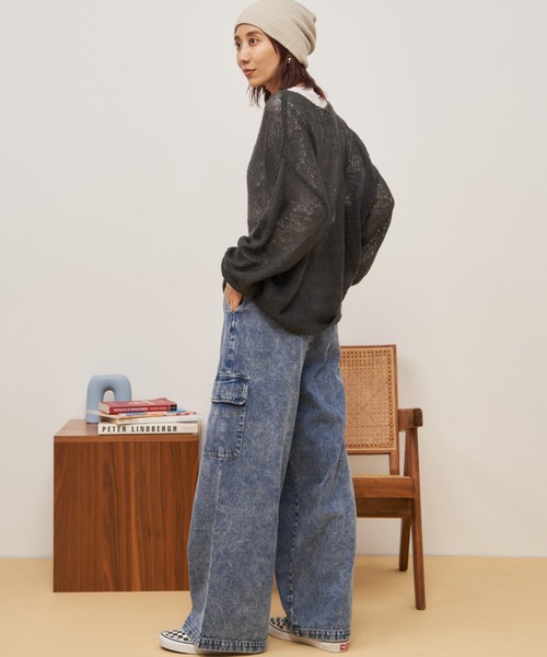 Auntie Rosa Holiday（アンティローザホリデー）の「カーゴワイドデニム（デニムパンツ・レディース・ブラック/ブルー・FREE）」の14枚目の写真