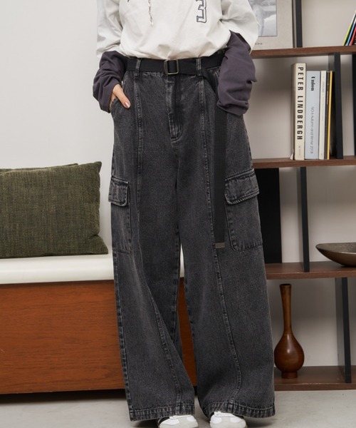 Auntie Rosa Holiday（アンティローザホリデー）の「カーゴワイドデニム（デニムパンツ・レディース・ブラック/ブルー・FREE）」の16枚目の写真