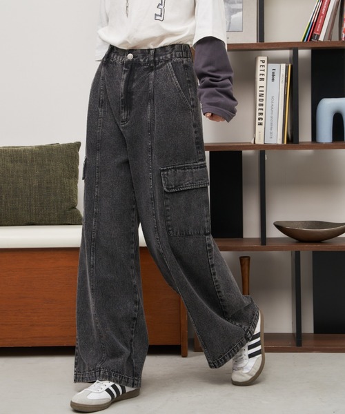 Auntie Rosa Holiday（アンティローザホリデー）の「カーゴワイドデニム（デニムパンツ・レディース・ブラック/ブルー・FREE）」の18枚目の写真