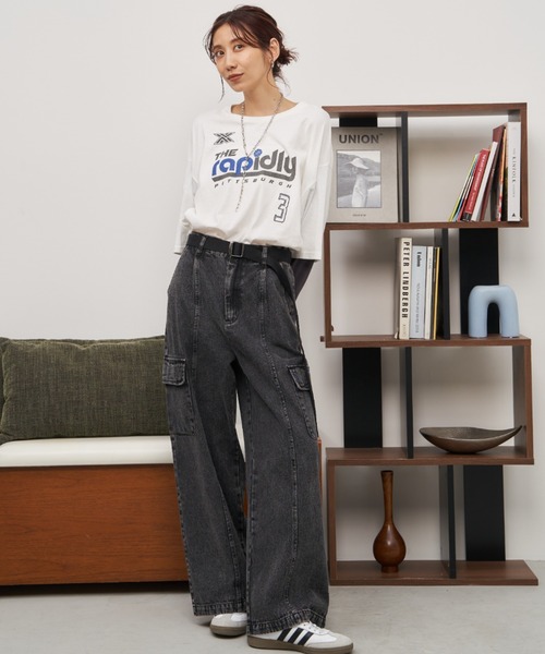 Auntie Rosa Holiday（アンティローザホリデー）の「カーゴワイドデニム（デニムパンツ・レディース・ブラック/ブルー・FREE）」の22枚目の写真