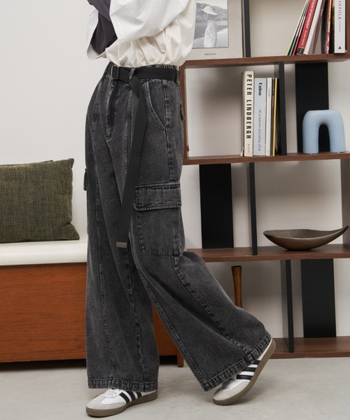 Auntie Rosa Holiday（アンティローザホリデー）の「カーゴワイドデニム（デニムパンツ・レディース・ブラック/ブルー・FREE）」の19枚目の写真