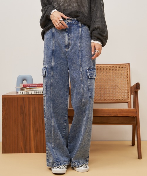 Auntie Rosa Holiday（アンティローザホリデー）の「カーゴワイドデニム（デニムパンツ・レディース・ブラック/ブルー・FREE）」の6枚目の写真