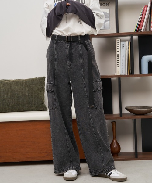 Auntie Rosa Holiday（アンティローザホリデー）の「カーゴワイドデニム（デニムパンツ・レディース・ブラック/ブルー・FREE）」の15枚目の写真