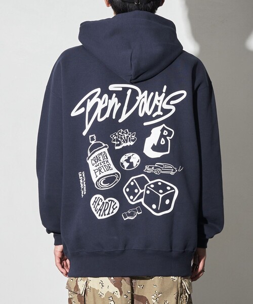 BEN DAVIS（ベンデイビス）の「BEN DAVIS/ベンデイビス 別注 SPRAY LOGO HOODIE(限定展開)（パーカー・メンズ・ブラック/ライトグレー/ネイビー・MEDIUM/LARGE/X-LARGE）」の12枚目の写真