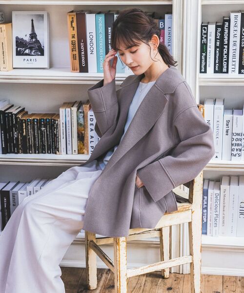 ITS'DEMO（イッツデモ）の「◆裏リブミディ丈着流しコート（チェスターコート・レディース・グレー/アイボリー/ブラウン系・00）」の3枚目の写真