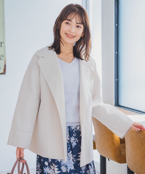 ITS'DEMO（イッツデモ）の「◆裏リブミディ丈着流しコート（チェスターコート・レディース・グレー/アイボリー/ブラウン系・00）」の2枚目の写真