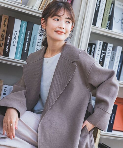 ITS'DEMO（イッツデモ）の「◆裏リブミディ丈着流しコート（チェスターコート・レディース・グレー/アイボリー/ブラウン系・00）」の9枚目の写真