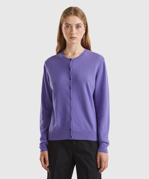 BENETTON (UNITED COLORS OF BENETTON)（ベネトンユナイテッドカラーズオブベネトン）の「ヴァージンウール100％ラウンドネックニットカーディガン（カーディガン/ボレロ・レディース・ターコイズブルー/ダークグリーン/ブルー/ダークブルー/パープル/フューシャピンク・LARGE/MEDIUM/SMALL/X-SMALL）」の5枚目の写真