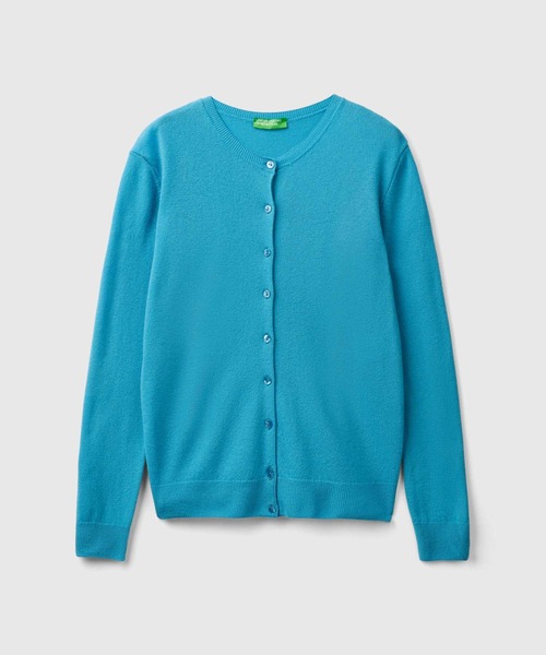 BENETTON (UNITED COLORS OF BENETTON)（ベネトンユナイテッドカラーズオブベネトン）の「ヴァージンウール100％ラウンドネックニットカーディガン（カーディガン/ボレロ・レディース・ターコイズブルー/ダークグリーン/ブルー/ダークブルー/パープル/フューシャピンク・LARGE/MEDIUM/SMALL/X-SMALL）」の12枚目の写真