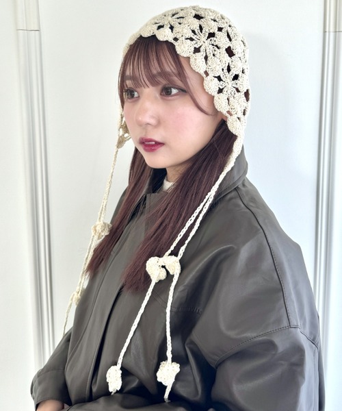 セール】フラワークロシェ編みニットキャップ（ニットキャップ