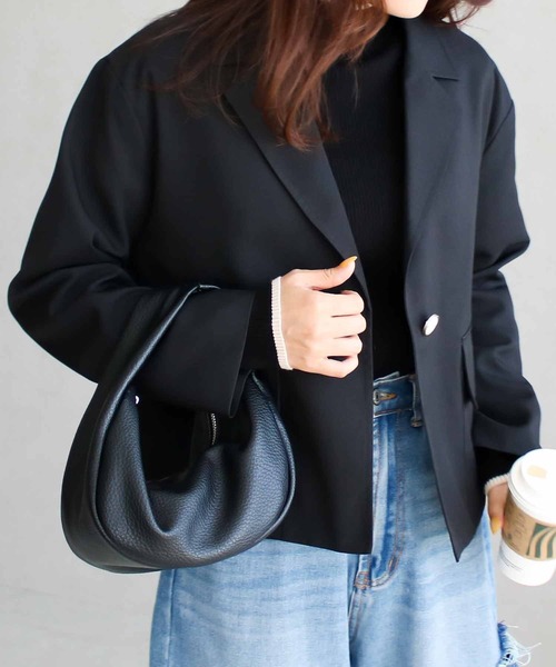 Social GIRL（ソーシャルガール）の「クロップドジャケット（テーラードジャケット・レディース・チャコール/ブラック・M）」の3枚目の写真