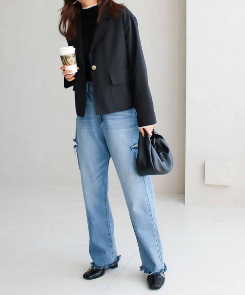 Social GIRL（ソーシャルガール）の「クロップドジャケット（テーラードジャケット・レディース・チャコール/ブラック・M）」の4枚目の写真