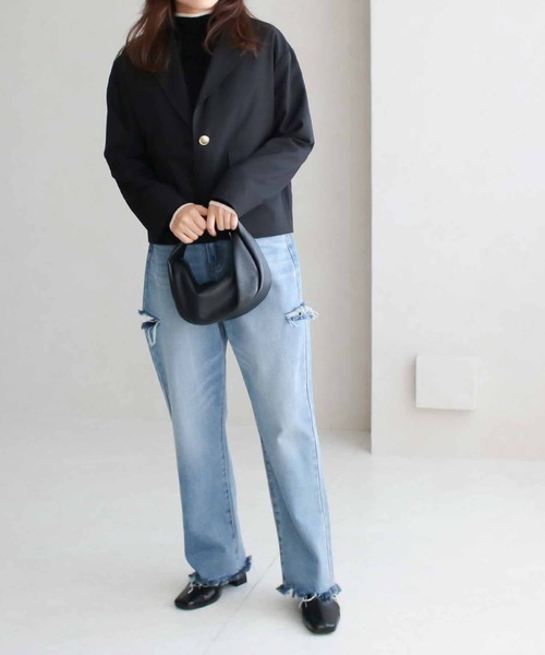 Social GIRL（ソーシャルガール）の「クロップドジャケット（テーラードジャケット・レディース・チャコール/ブラック・M）」の5枚目の写真