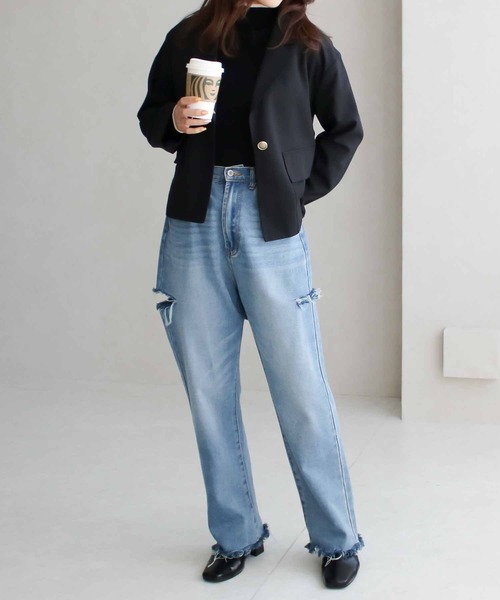 Social GIRL（ソーシャルガール）の「クロップドジャケット（テーラードジャケット・レディース・チャコール/ブラック・M）」の7枚目の写真