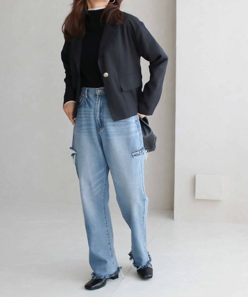 Social GIRL（ソーシャルガール）の「クロップドジャケット（テーラードジャケット・レディース・チャコール/ブラック・M）」の12枚目の写真