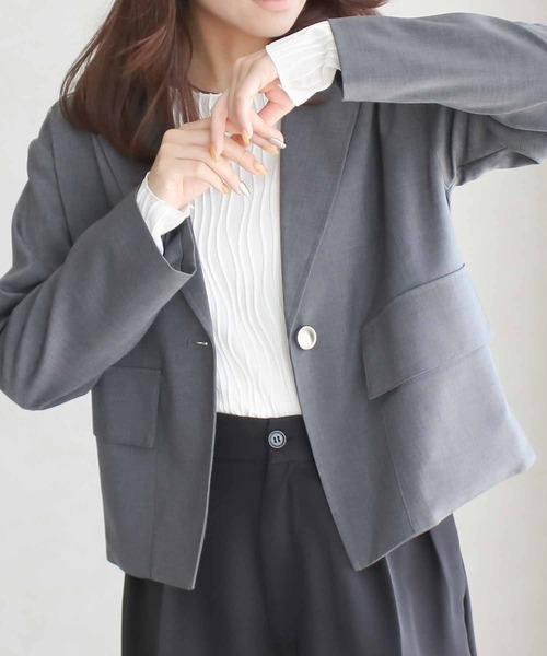 Social GIRL（ソーシャルガール）の「クロップドジャケット（テーラードジャケット・レディース・チャコール/ブラック・M）」の22枚目の写真