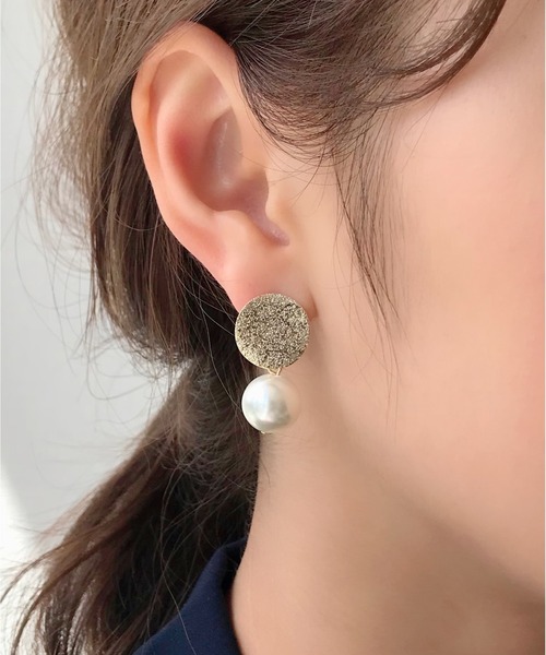グリッタープレート × パールピアス  (両耳用)
