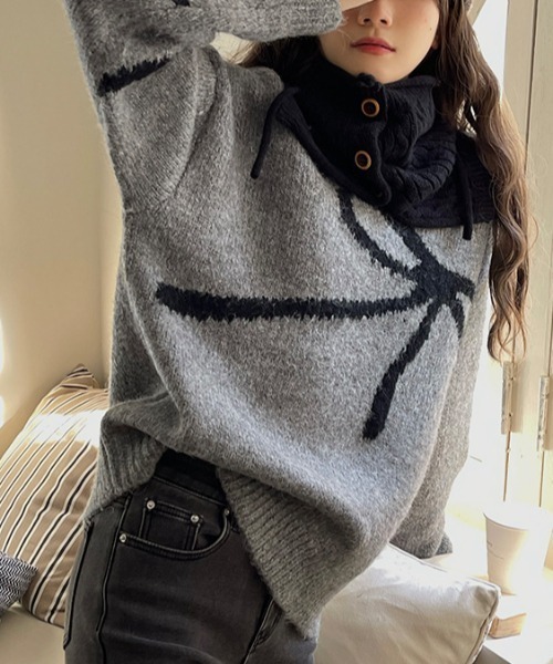 sheller リボン付きニットセーター 楽天市場】配色ライン入りリボンカラーニットプルオーバー