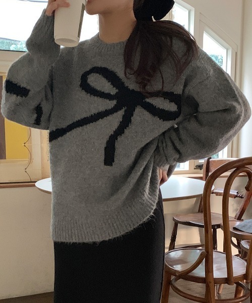 セール】Y2Kオーバーサイズ×リボンモチーフニット（ニット/セーター