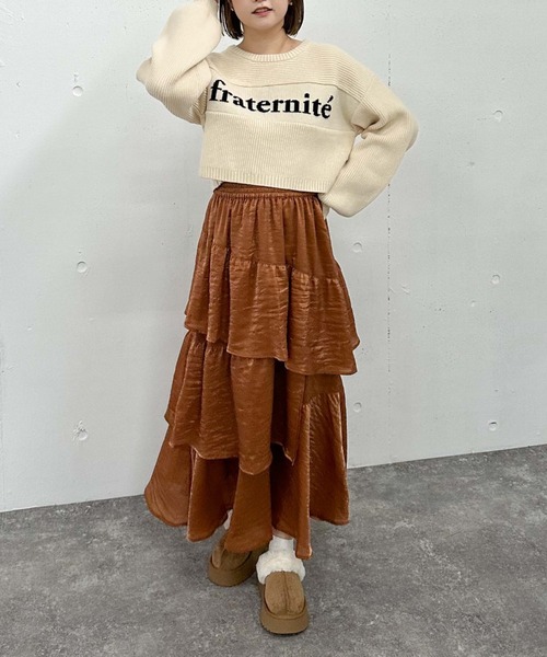 archives（アルシーヴ）の「グロッシーランダムティアードスカート（スカート・レディース・ベージュ/ブラック/アイボリー/オレンジ・MEDIUM）」の10枚目の写真