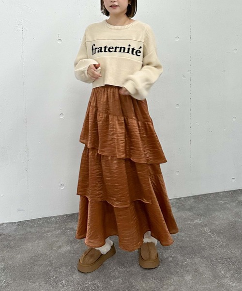 archives（アルシーヴ）の「グロッシーランダムティアードスカート（スカート・レディース・ベージュ/ブラック/アイボリー/オレンジ・MEDIUM）」の8枚目の写真