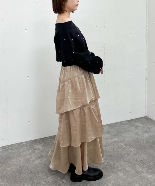 archives（アルシーヴ）の「グロッシーランダムティアードスカート（スカート・レディース・ベージュ/ブラック/アイボリー/オレンジ・MEDIUM）」の15枚目の写真