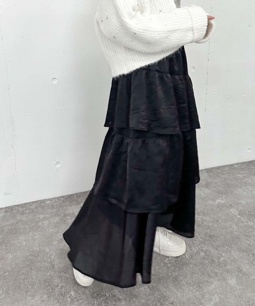 archives（アルシーヴ）の「グロッシーランダムティアードスカート（スカート・レディース・ベージュ/ブラック/アイボリー/オレンジ・MEDIUM）」の12枚目の写真
