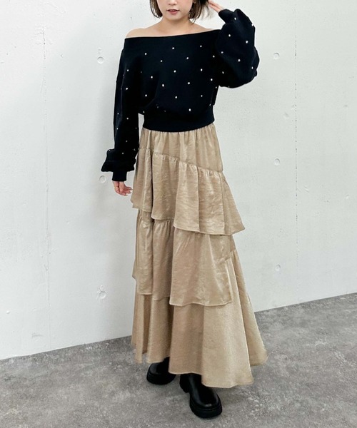 archives（アルシーヴ）の「グロッシーランダムティアードスカート（スカート・レディース・ベージュ/ブラック/アイボリー/オレンジ・MEDIUM）」の22枚目の写真