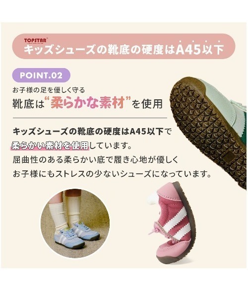 TOPSTAR（トップスター）の「KIDS TOPSTAR ゴム紐U型マジックテープスニーカー（スニーカー・キッズ・ブルー/ブラウン/グリーン/ピンク・24inch/26inch/27inch/28inch/29inch/30inch/31inch）」の11枚目の写真