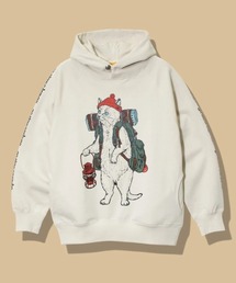 空紡糸裏毛 野営猫 プルパーカー