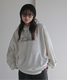 リボンアート/ハートアート文字刺繍プルオーバーパーカー