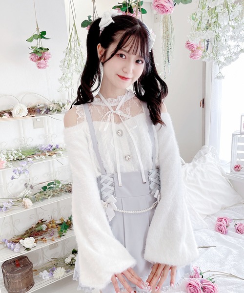 今季モデル❤️PING ❤️新品未使用❤️半袖ニット　Lサイズ キラキラシルバー rienda | ラメシャギーメッシュKnit TOP (ニット ) |SHEL'TTER