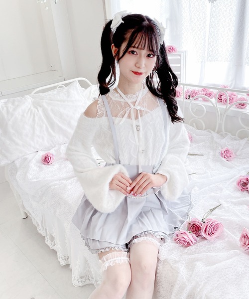 ♡手編み カバー付き メジャー ♡ アイボリー/ピンク MA*RS（アメーバーマーズ）の「【ありすちゃんコラボ】ﾊｰﾄﾎﾞﾀﾝ肩