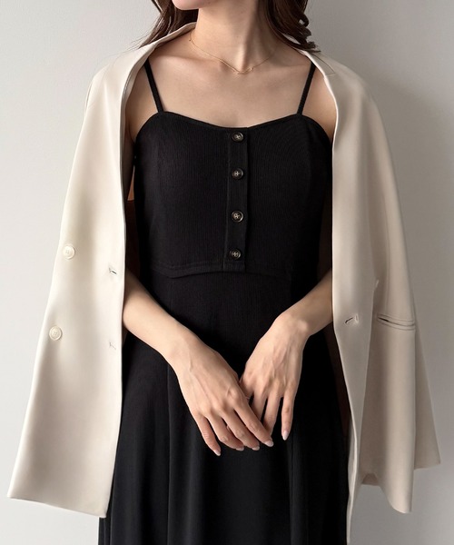 未使用タグ付✦LEJA レジャ ビスチェ風ワンピース M フレア ペプラム 黒 セール】薄手ビスチェデザインセミフレアリブキャミワンピース