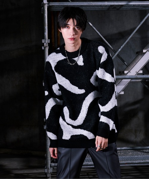 Ellno Loset(エルノロゼット)の「ニュアンスラインニット(ニット/セーター・メンズ・ブルーグレー/ブラック・LARGE/MEDIUM/SMALL)」の4枚目の写真