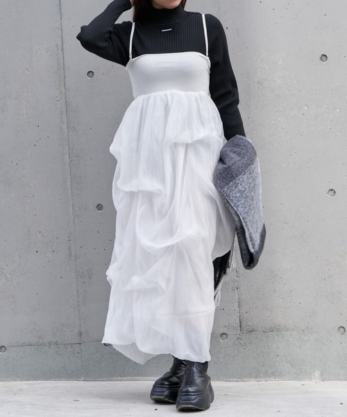 RAY CASSIN（レイカズン）の「【1枚で主役級】チュールティアードベアワンピース（ワンピース・レディース・ホワイト/ブラック/ブラウン・FREE）」の16枚目の写真