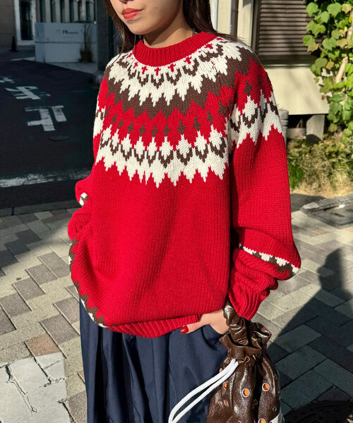 CIAOPANIC(チャオパニック)の「ノルディック柄ニットプルオーバー(ニット/セーター・レディース・ブラウン/レッド・FREE)」の19枚目の写真
