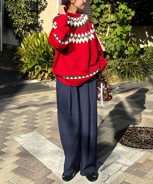 CIAOPANIC(チャオパニック)の「ノルディック柄ニットプルオーバー(ニット/セーター・レディース・ブラウン/レッド・FREE)」の21枚目の写真