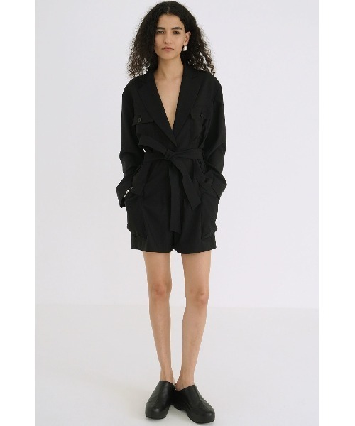 CLANE(クラネ)の「CLANE/クラネ/MILITARY SHORT ALL IN ONE(つなぎ/オールインワン・レディース・ブラック/アイボリー・1)」の6枚目の写真