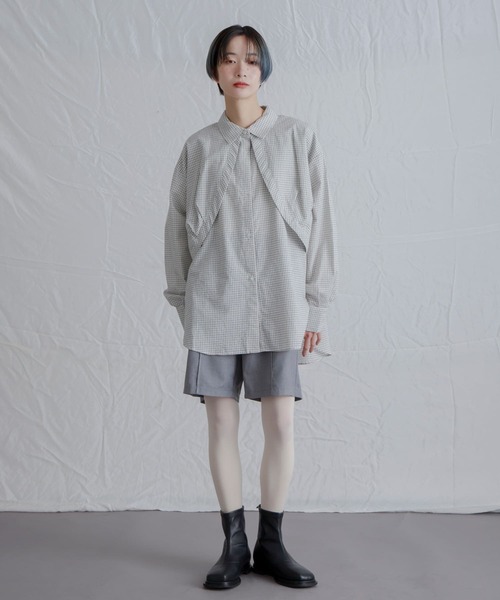 KBF(ケイビーエフ)の「チェックレイヤードBIGシャツ(シャツ/ブラウス・レディース・オフホワイト/ネイビー/アイボリー・ONE)」の13枚目の写真