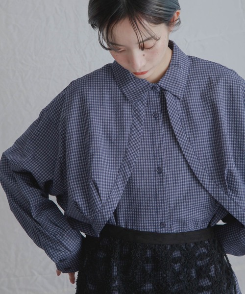 KBF(ケイビーエフ)の「チェックレイヤードBIGシャツ(シャツ/ブラウス・レディース・オフホワイト/ネイビー/アイボリー・ONE)」の15枚目の写真