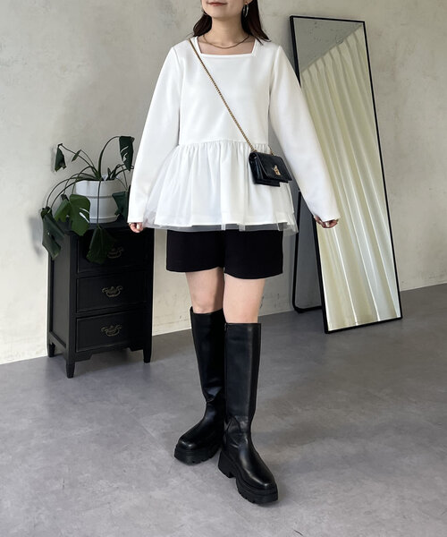 prose verse(プロズヴェール)の「裾チュールボンディングペプラムプルオーバー(Tシャツ/カットソー・レディース・ブラック/オフホワイト・LARGE/MEDIUM)」の15枚目の写真