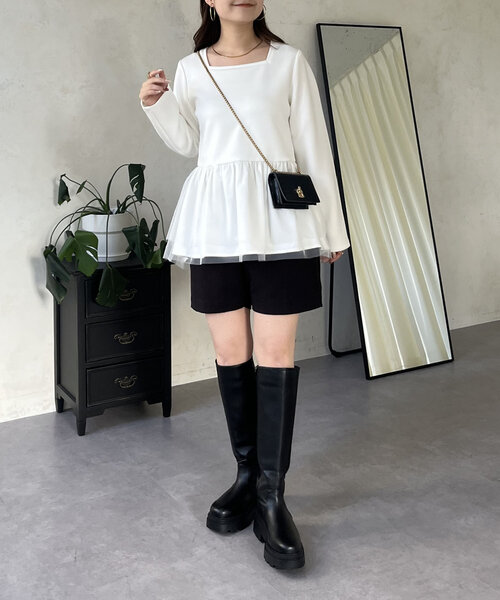 prose verse(プロズヴェール)の「裾チュールボンディングペプラムプルオーバー(Tシャツ/カットソー・レディース・ブラック/オフホワイト・LARGE/MEDIUM)」の16枚目の写真