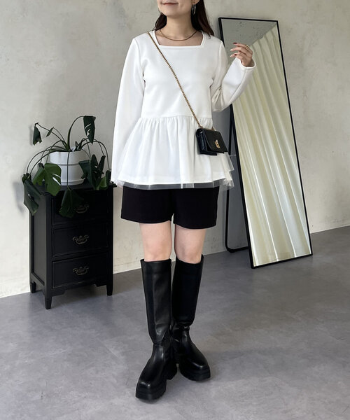 prose verse(プロズヴェール)の「裾チュールボンディングペプラムプルオーバー(Tシャツ/カットソー・レディース・ブラック/オフホワイト・LARGE/MEDIUM)」の21枚目の写真