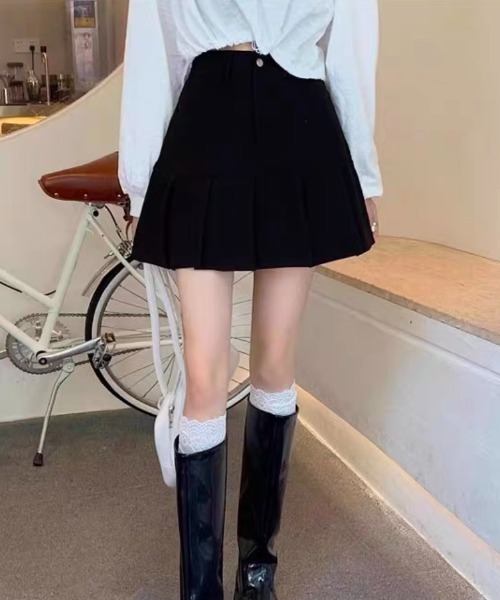 ampm（エーエムピーエム）の「【ampm】プリーツステッチハイウエストAラインミニスカート（スカート・レディース・グレー/ブラック・S/M/L）」の4枚目の写真