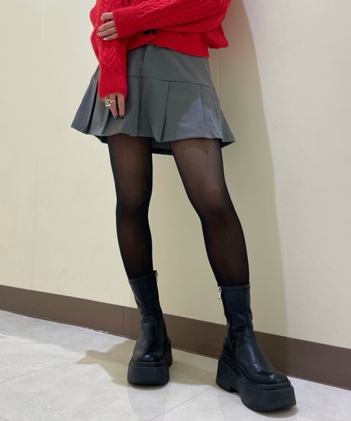 ampm（エーエムピーエム）の「【ampm】プリーツステッチハイウエストAラインミニスカート（スカート・レディース・グレー/ブラック・S/M/L）」の10枚目の写真