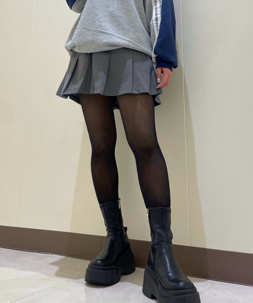 ampm（エーエムピーエム）の「【ampm】プリーツステッチハイウエストAラインミニスカート（スカート・レディース・グレー/ブラック・S/M/L）」の12枚目の写真