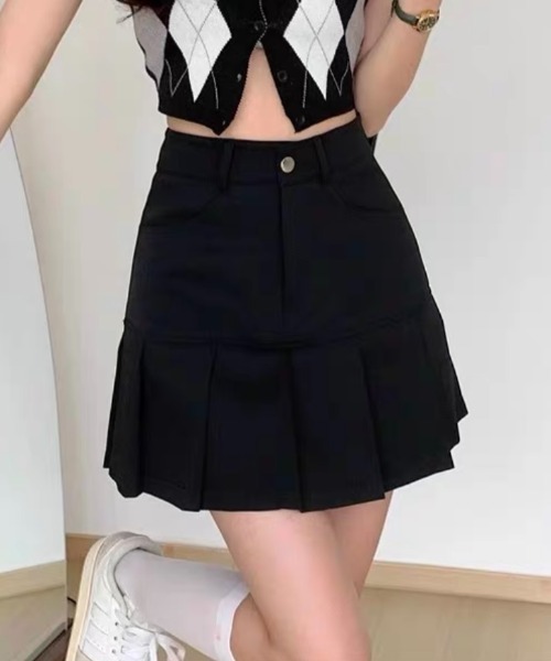 ampm（エーエムピーエム）の「【ampm】プリーツステッチハイウエストAラインミニスカート（スカート・レディース・グレー/ブラック・S/M/L）」の6枚目の写真