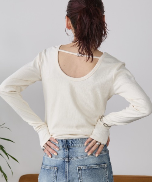 Auntie Rosa Holiday(アンティローザホリデー)の「ホックストラップバックオープンプルオーバー(Tシャツ/カットソー・レディース・ベージュ/ブラック/サックスブルー・FREE)」の7枚目の写真