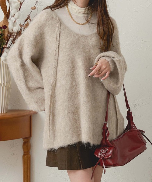 Ambre Neige(アンブルネージュ)の「ルーズシャギーVネックニット/WEB/EC限定商品(ニット/セーター・レディース・ダークブラウン/オレンジ/アイボリー/ライトブルー・FREE)」の19枚目の写真